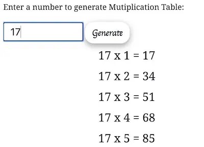 mutiplication table generator