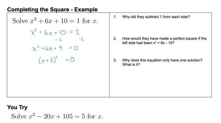Completing the Square Completing the Square