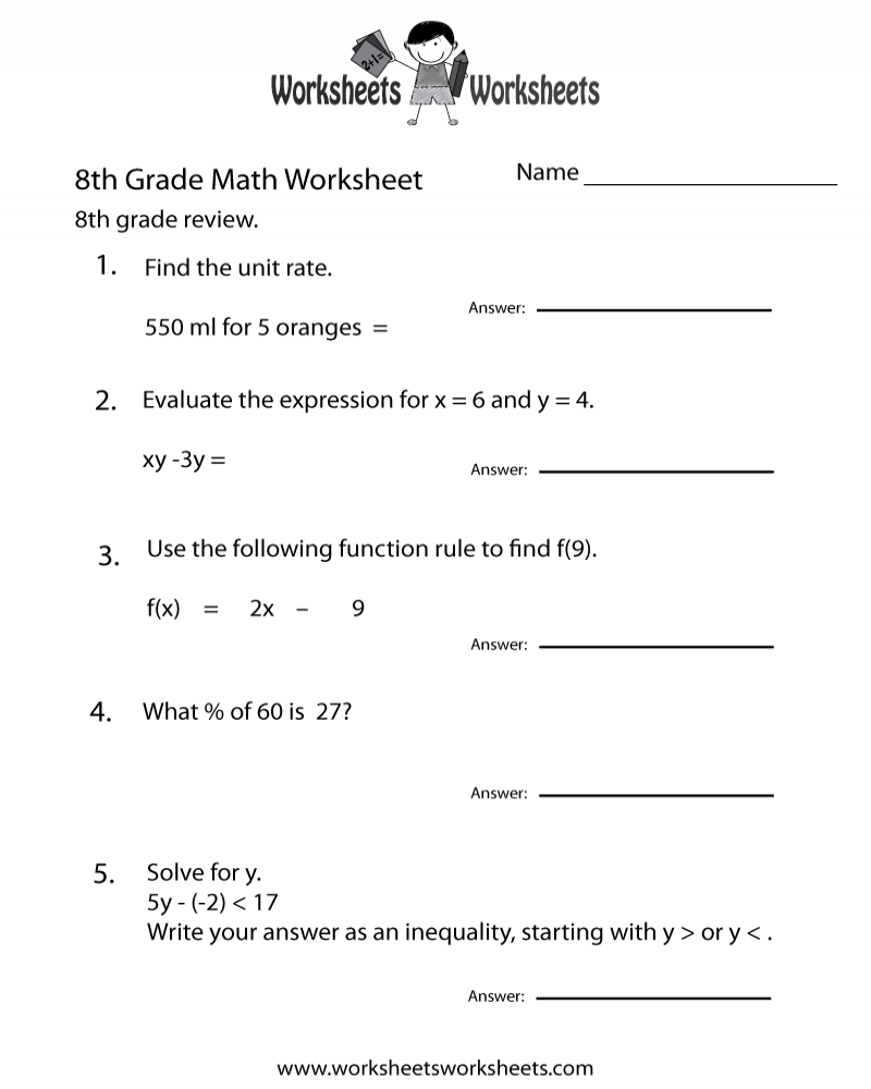 Printable 8th grade math worksheets