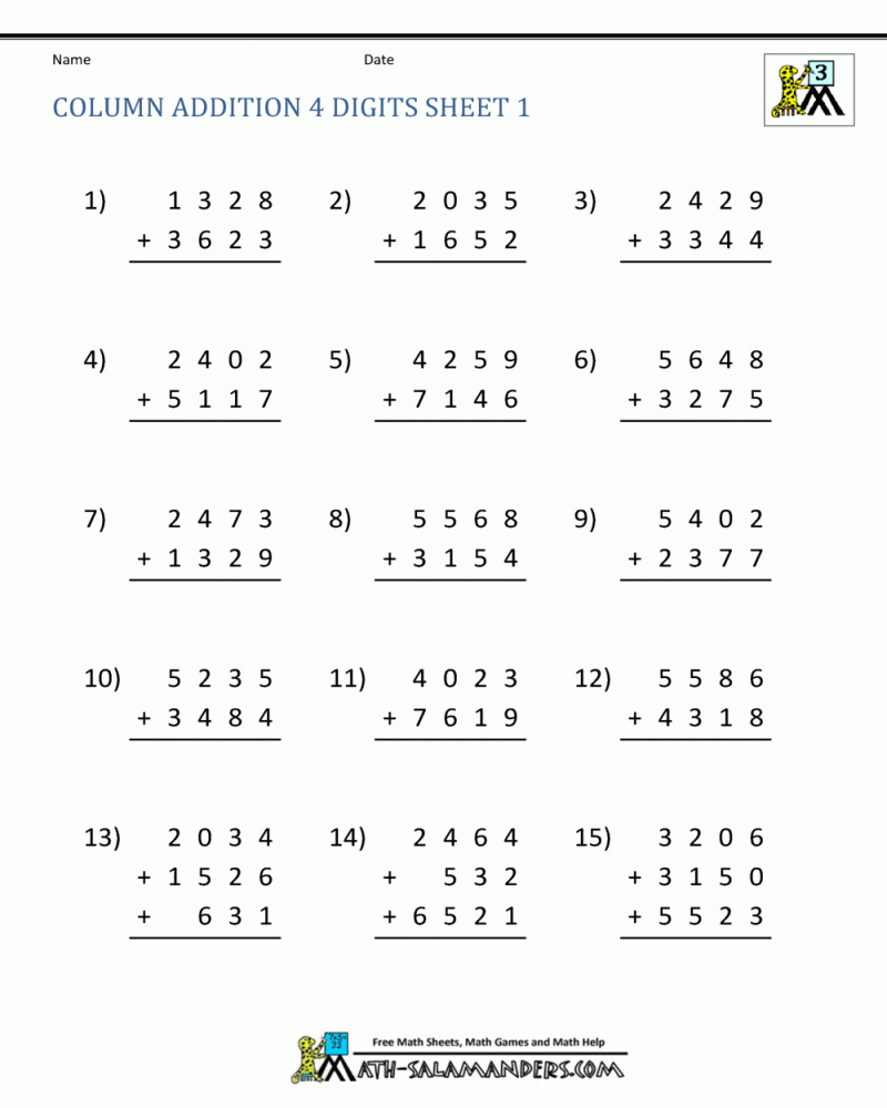 Addition worksheet grade 4