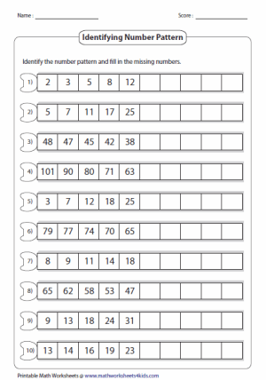 patterns number pattern worksheets complete numbers math identifying worksheet mathworksheets4kids maths easy decreasing algebra difference between shape wealth pages site