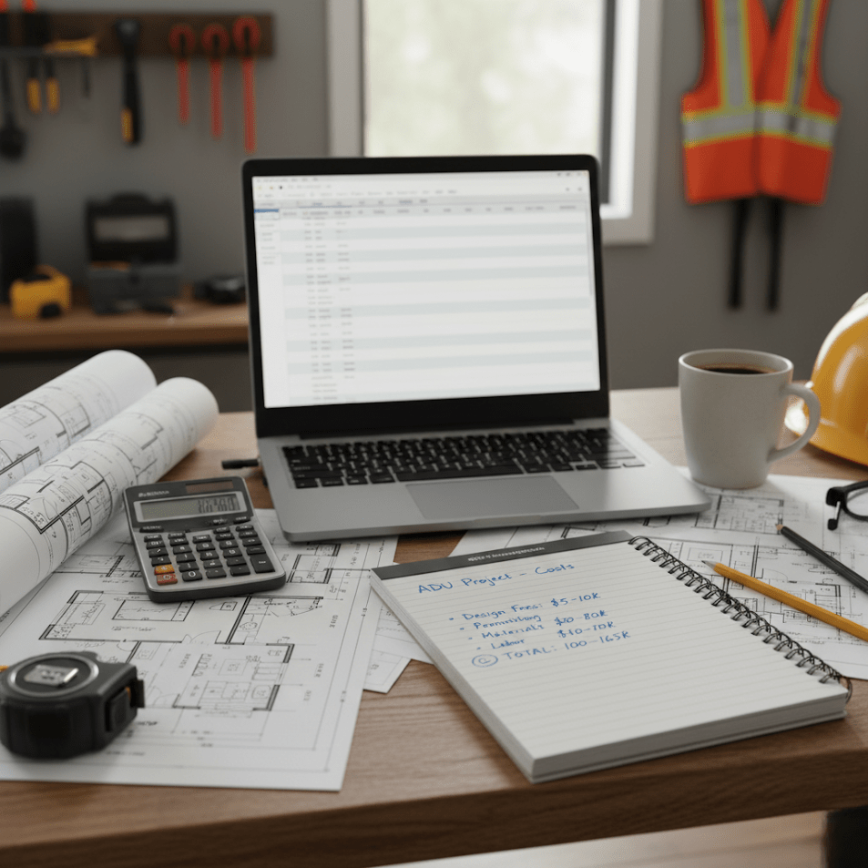 Desk With A Laptop of a Contractor