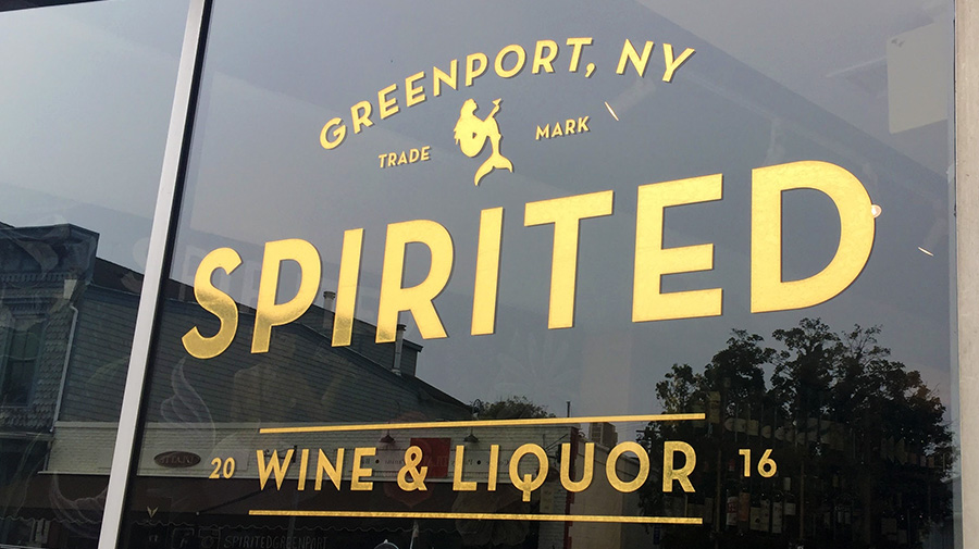 Gold Storefront Window Graphic for a Wine and Liquor Store