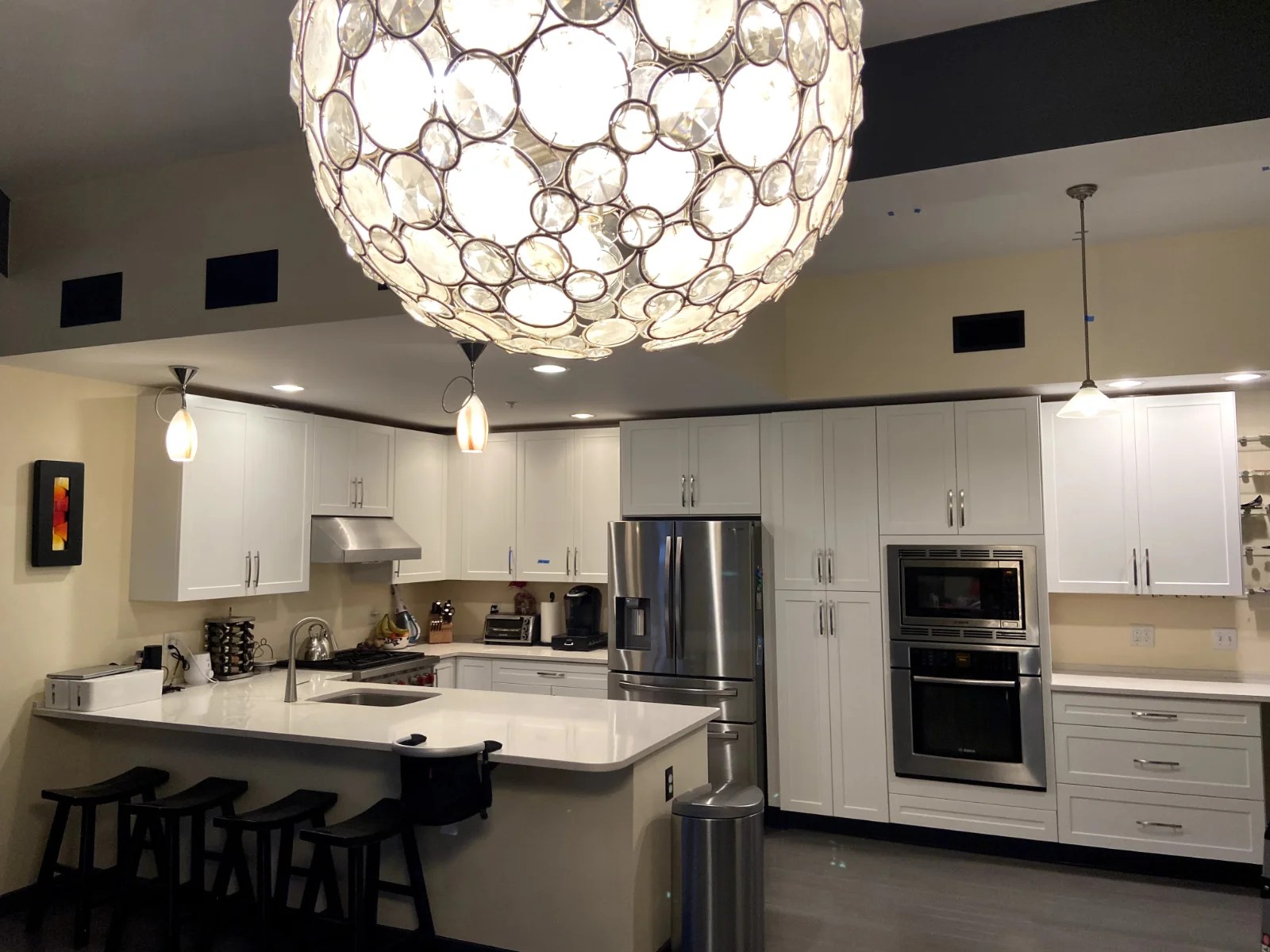 After bright white kitchen renovation in South Boston MA