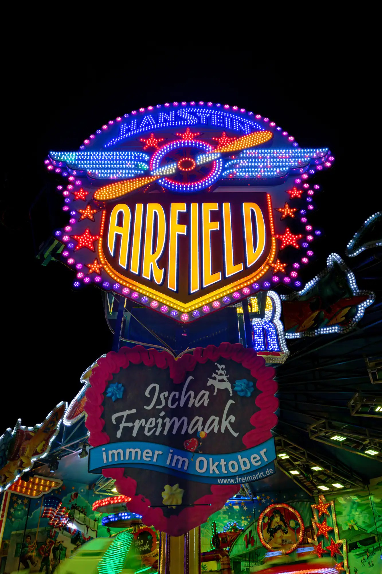 A neon sign for airfield amusement park.