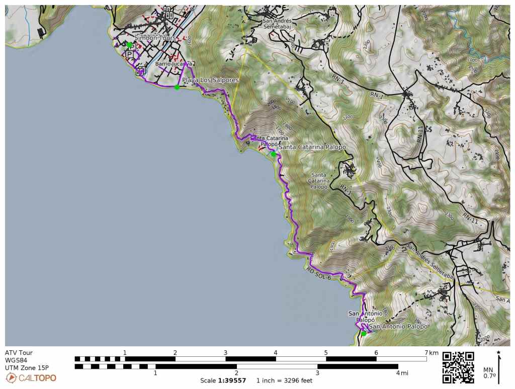 Lake Atitlan ATV Tour map from Panajachel to San Antonio Palopo.