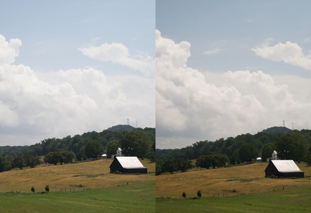 Polarizing filters are also helpful for landscapes (before/after) Image by David Joyce, Creative Commons License