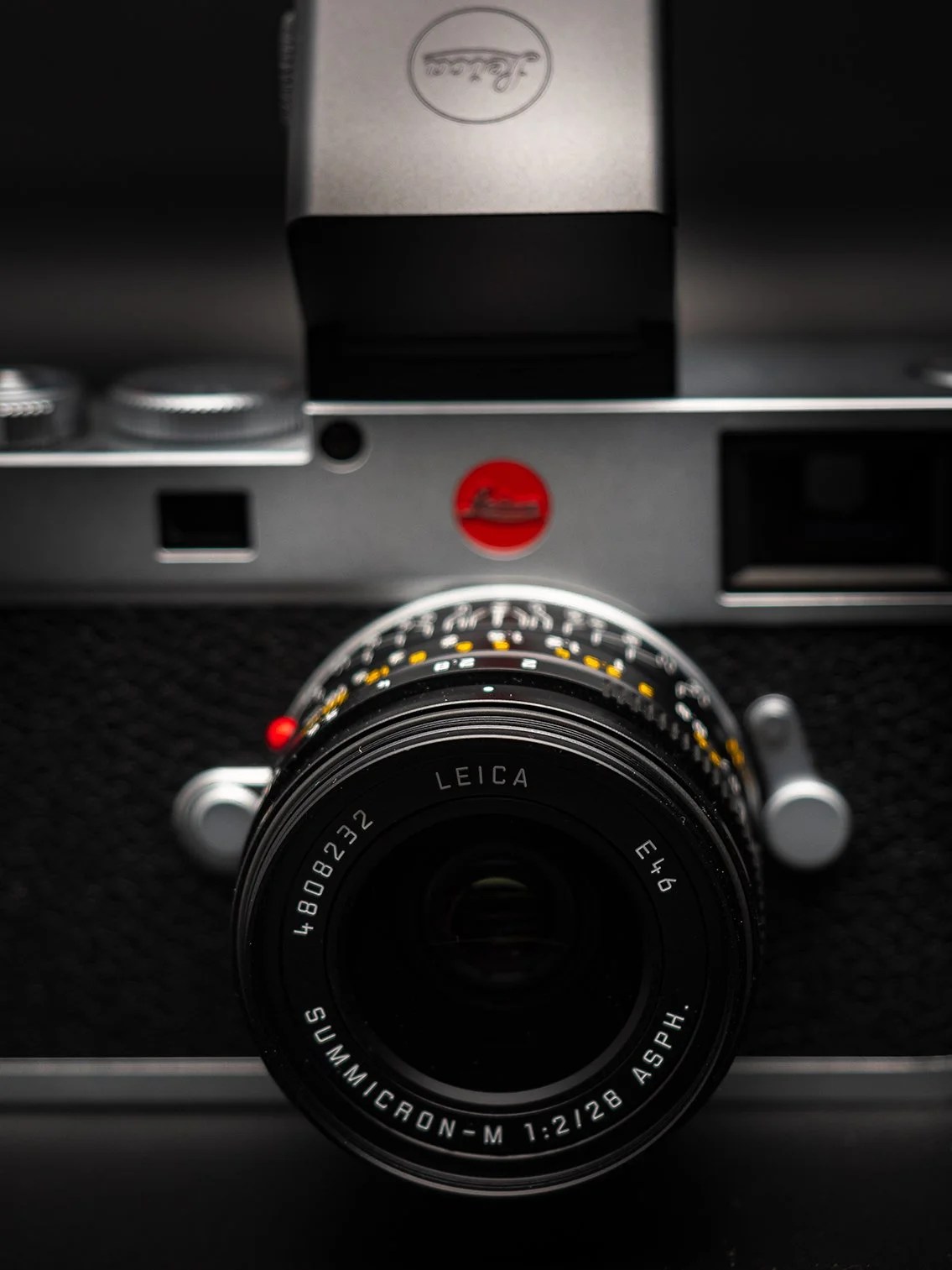 Leica rangefinder with a 28mm lens on the workbench