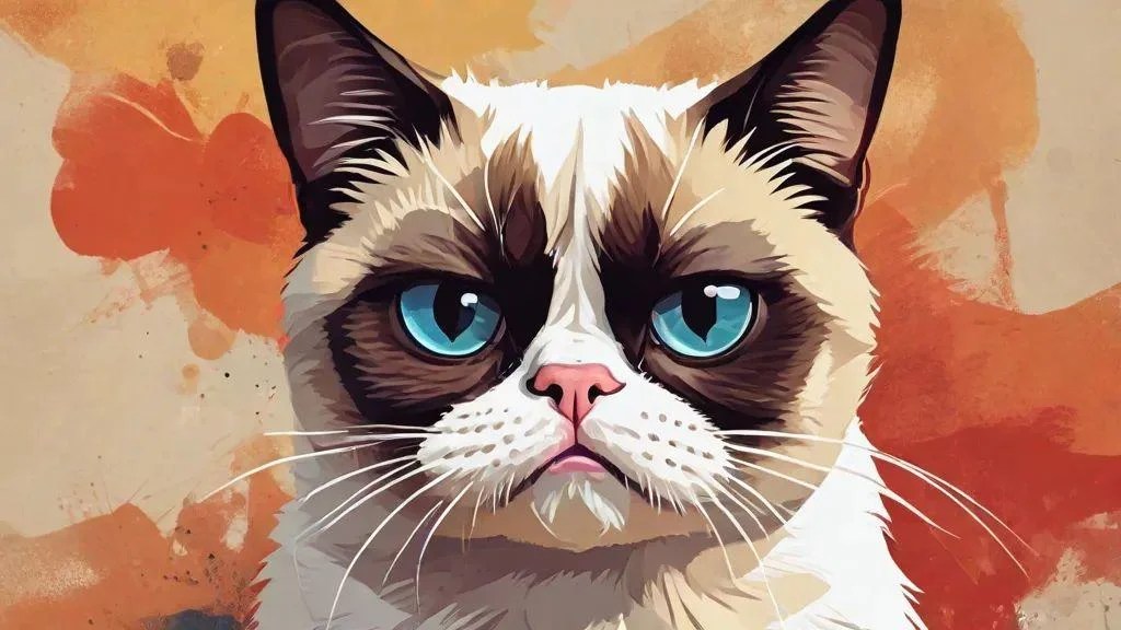 Illustration von Grumpy Cat mit charakteristischem mürrischem Gesichtsausdruck