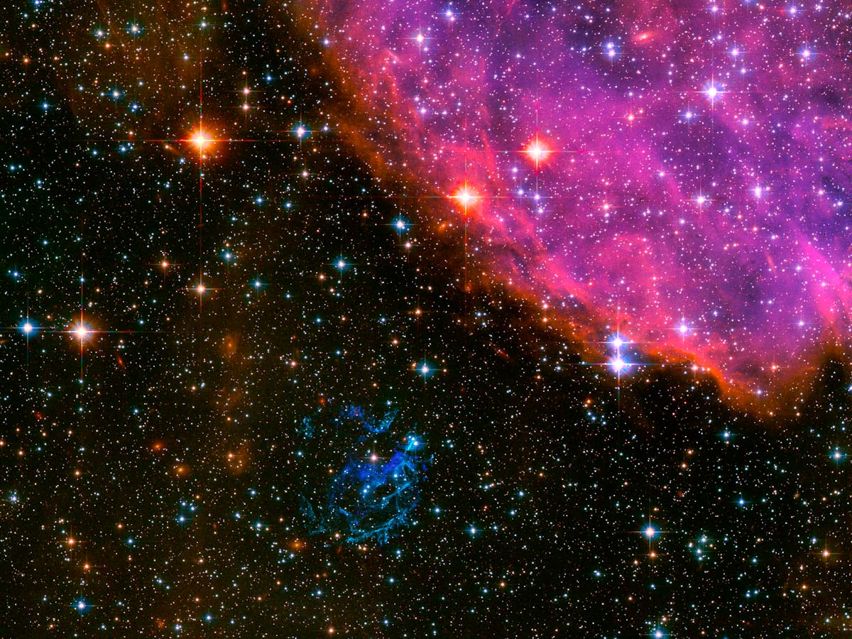 Visão distante do Hubble de uma remanescente de supernova Visão distante do Hubble de uma remanescente de supernova