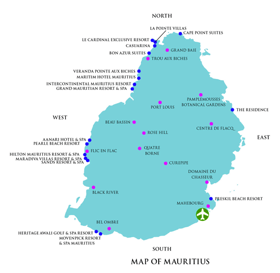 Mauritius Hotels Map Hotels Locations Map Mauritius Attractions Mauritius Resort Map 