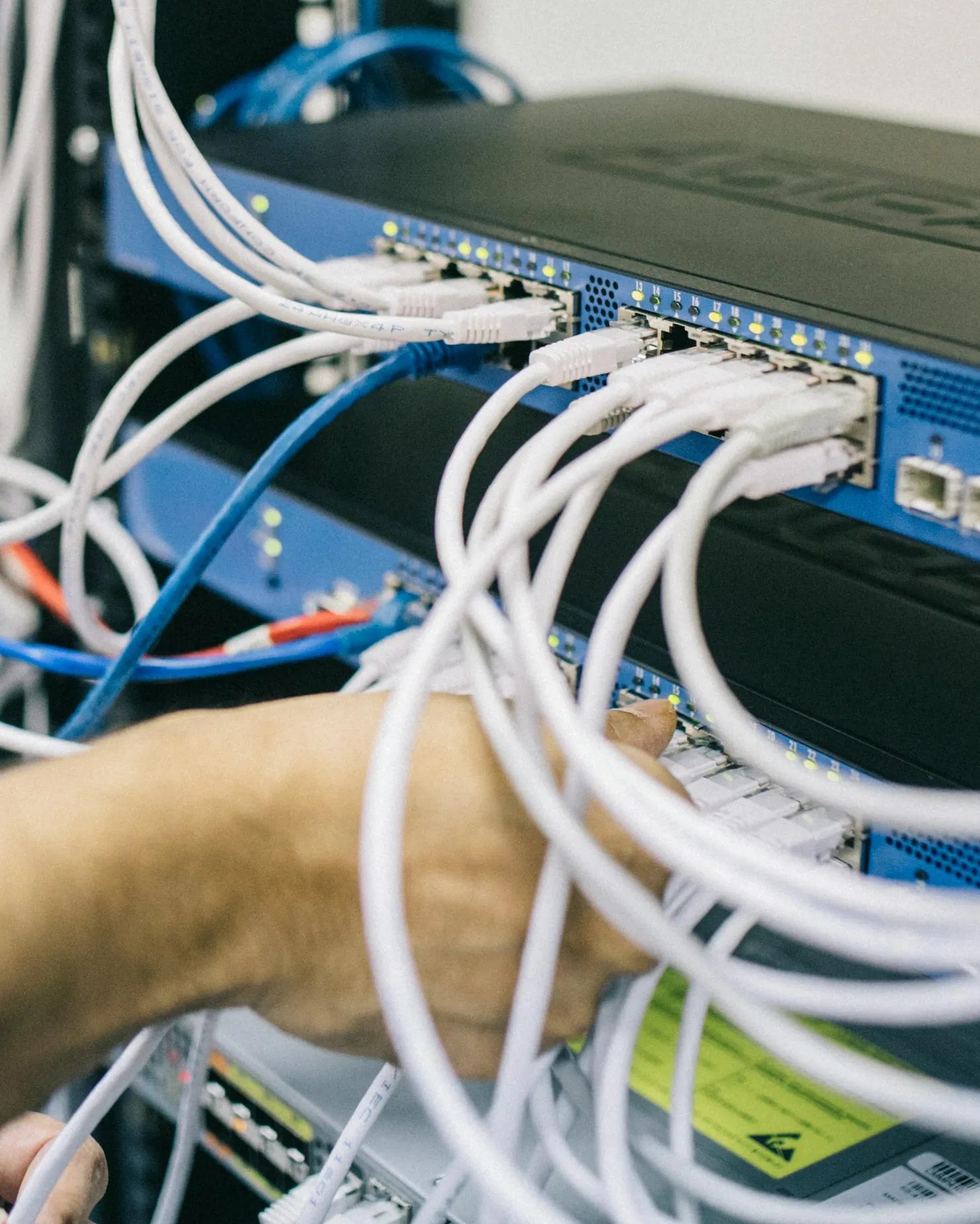 close up of a server cables