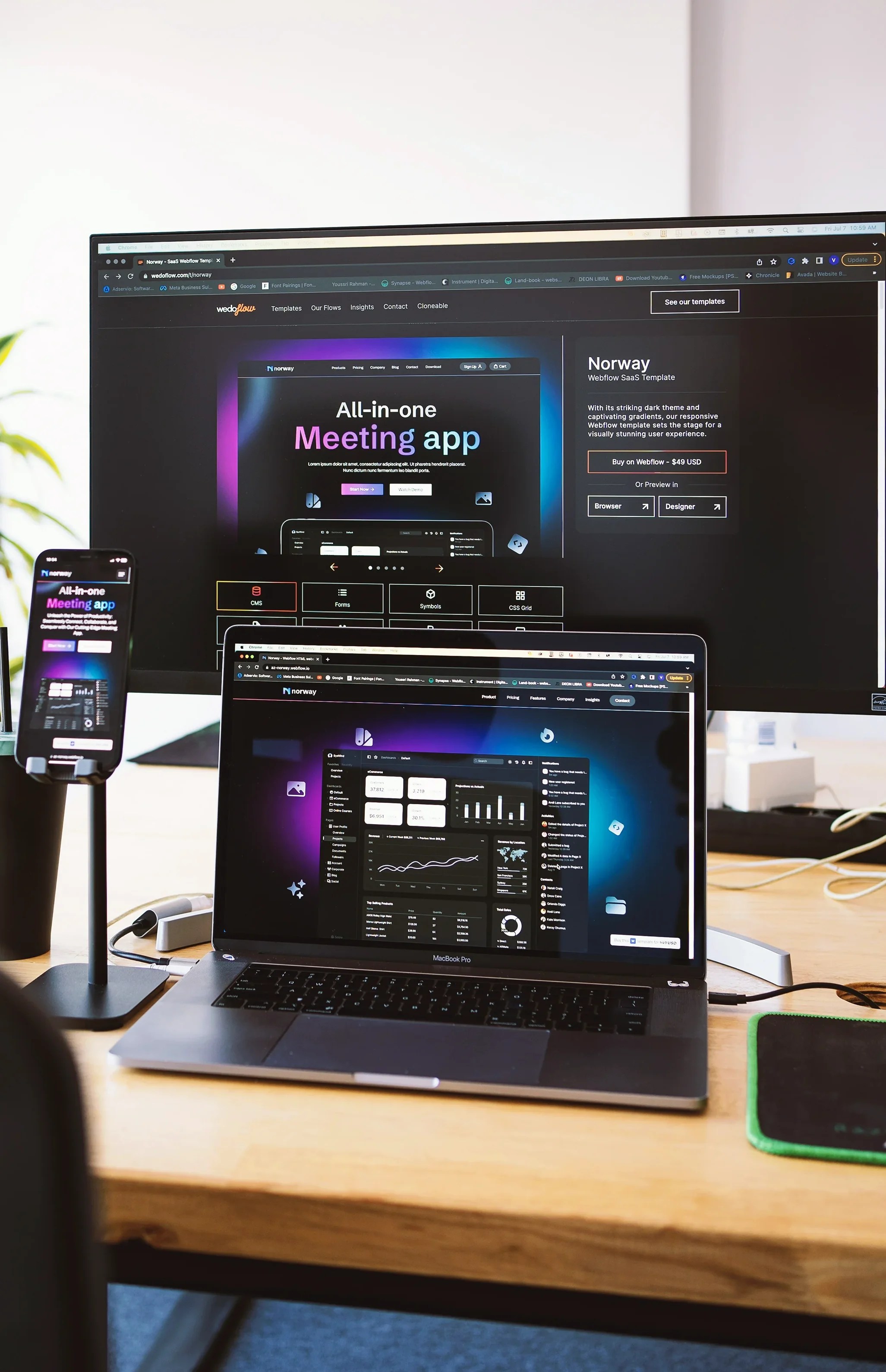 responsive design, mobile, laptop & desktop screens showing the same website