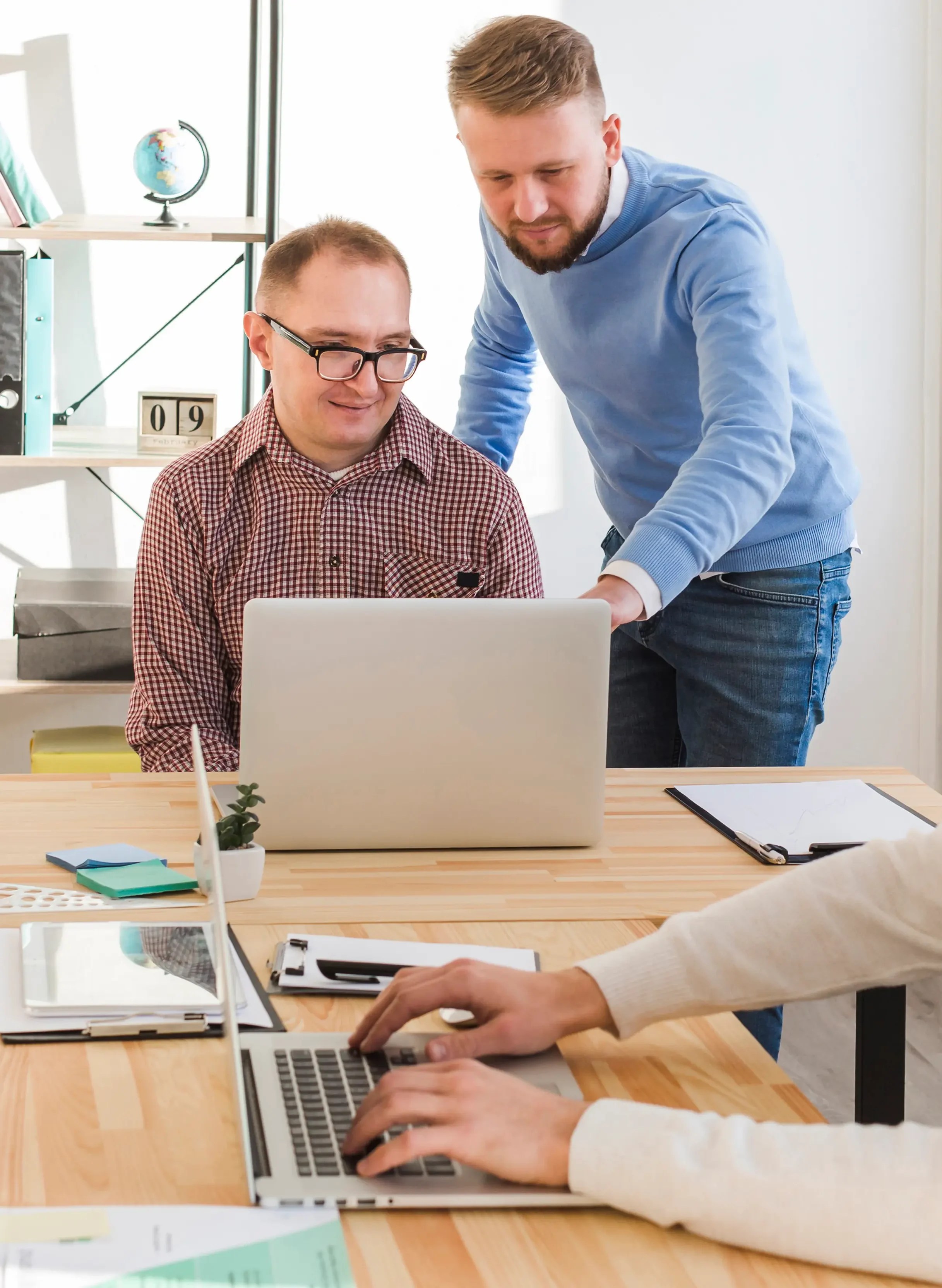 group adult men together working at the office