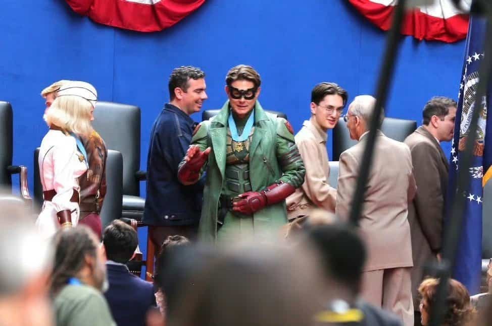 A leaked set image reveals Jensen Ackles as Ben/Soldier Boy in The Boys prequel Vought Rising. See the first look from the Toronto filming set.