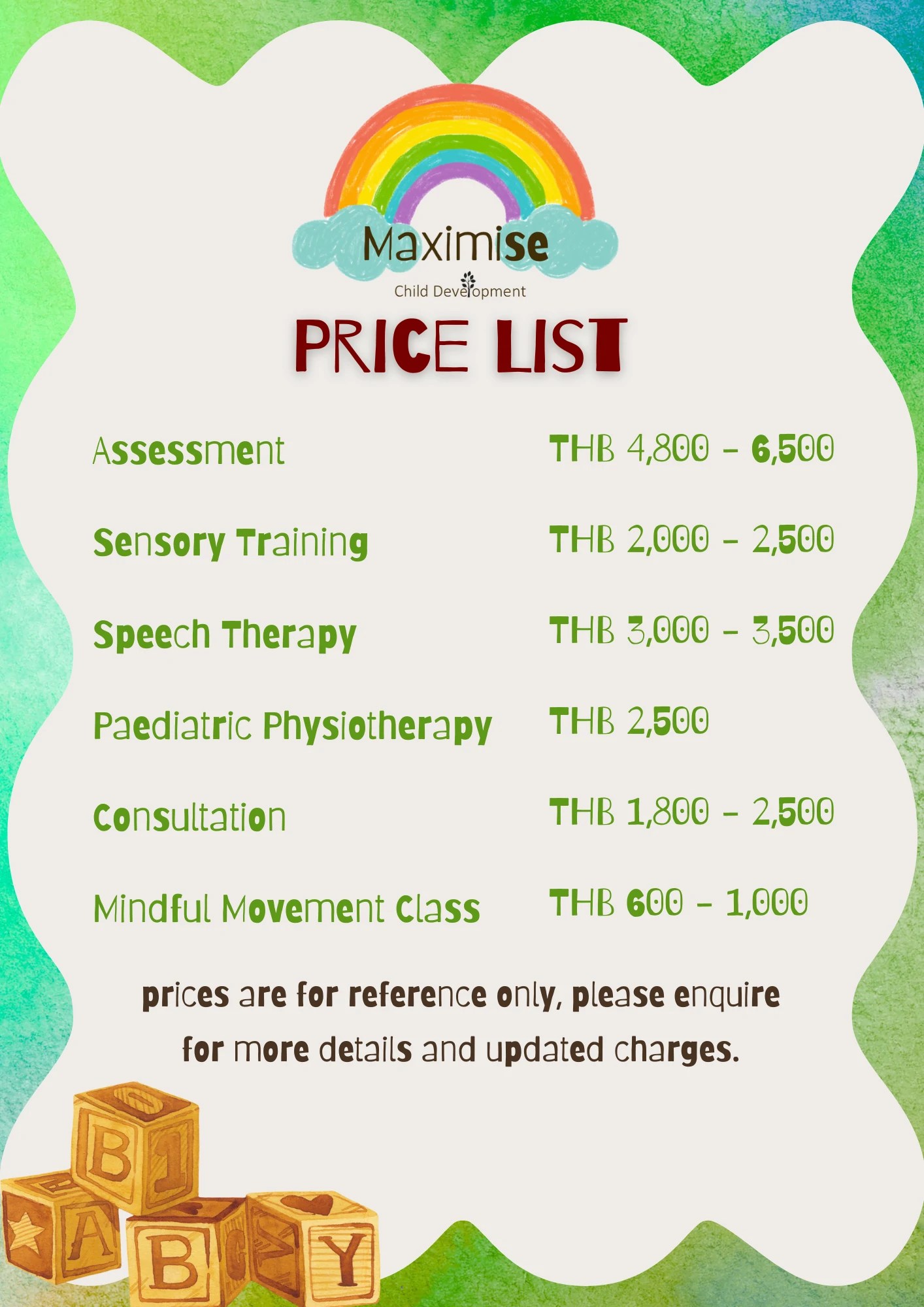 Child Development - Price List