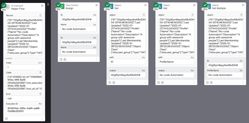 Flow execution showing three ways to extract value from a JSON object.