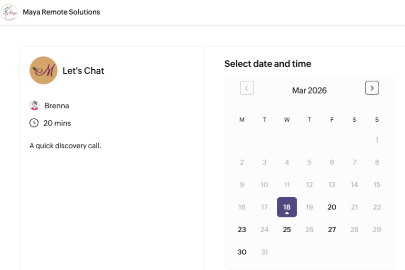 Screen shot of booking page