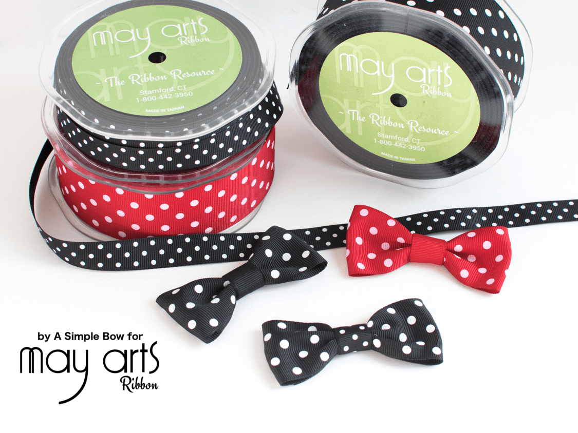 Black and red polka dot ribbon spools with matching bows