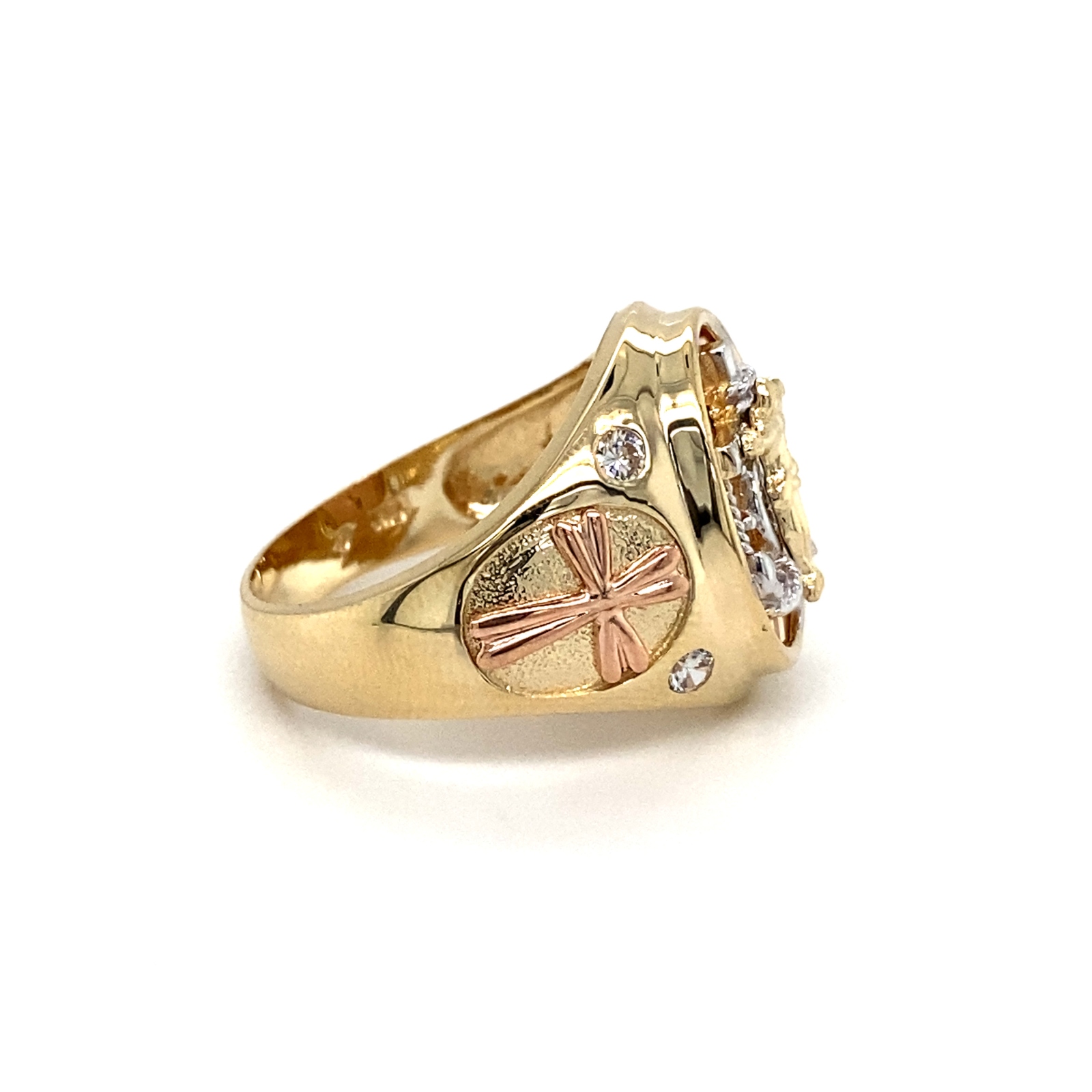 14K Tri Color Gold Crucifix Anchor CZ Ring – Maya's Gold