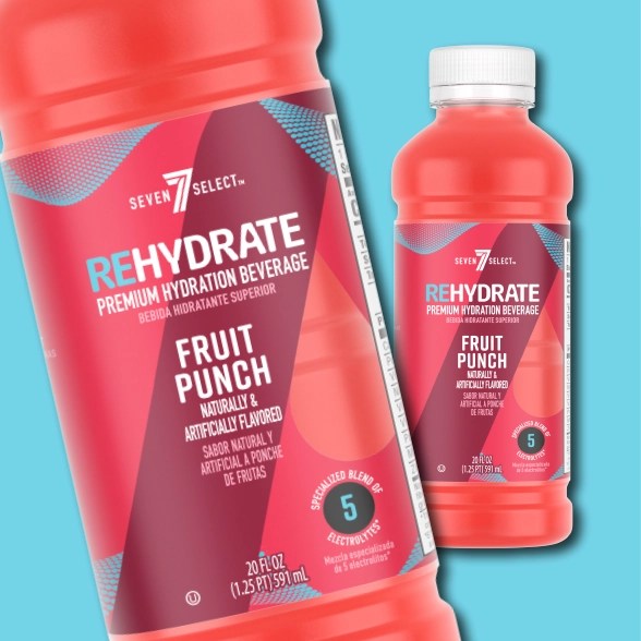 7-11 Rehydrate Packaging on a Decorative Background