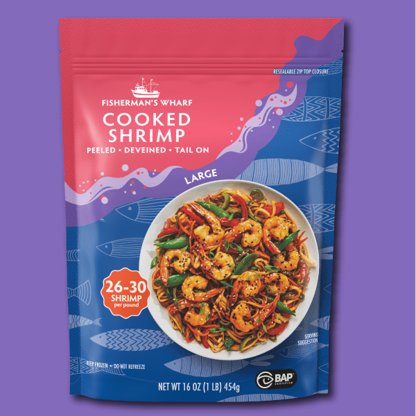 Fisherman's Wharf Shrimp Package on Decorative Background