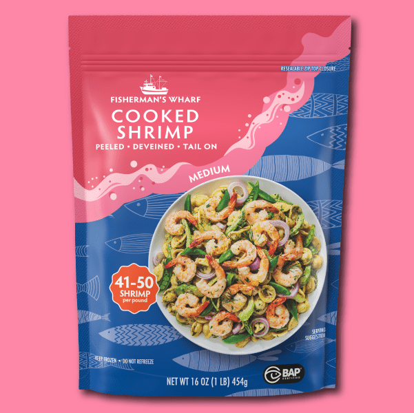 Fisherman's Wharf Shrimp Package on Decorative Background