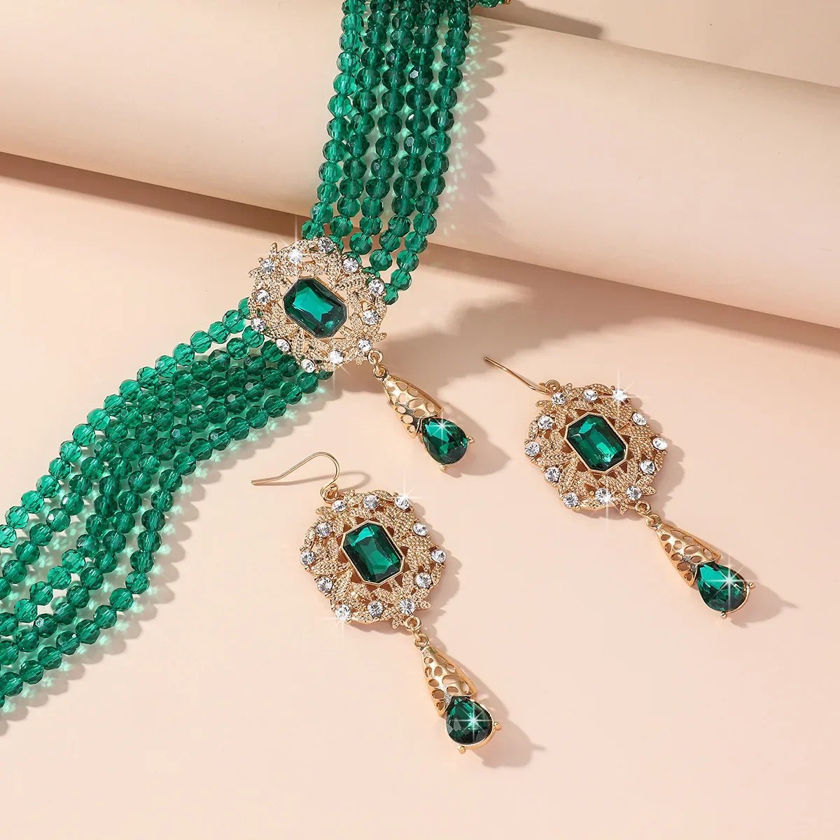 Green Red Blue Black Crystal Necklace