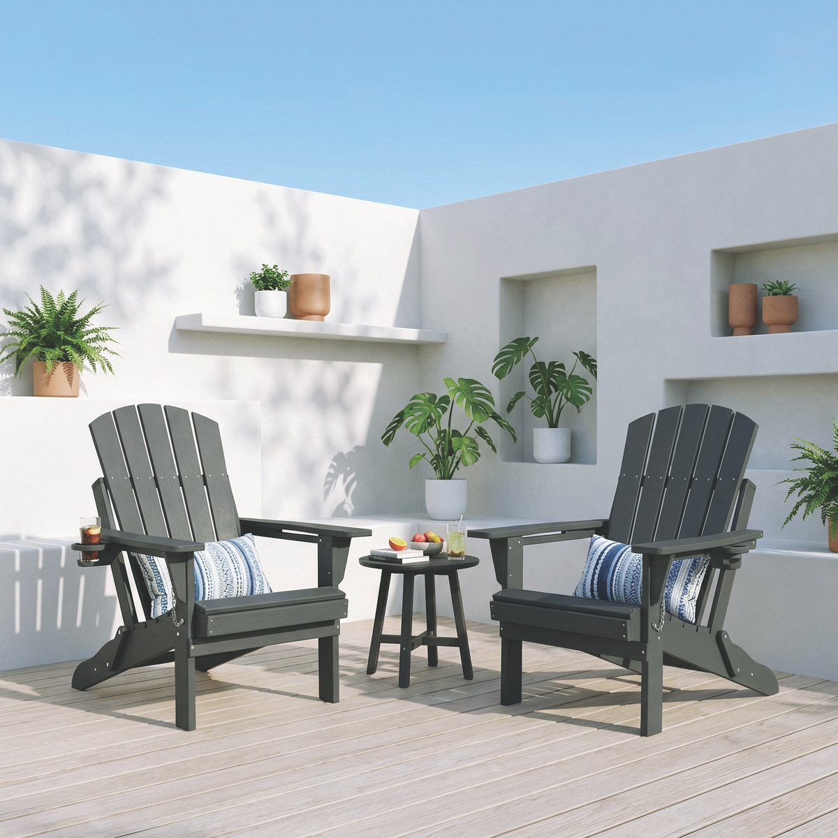 ŌWOW Folding Adirondack Chair - Dark Gray w/ Footrest - McBurney