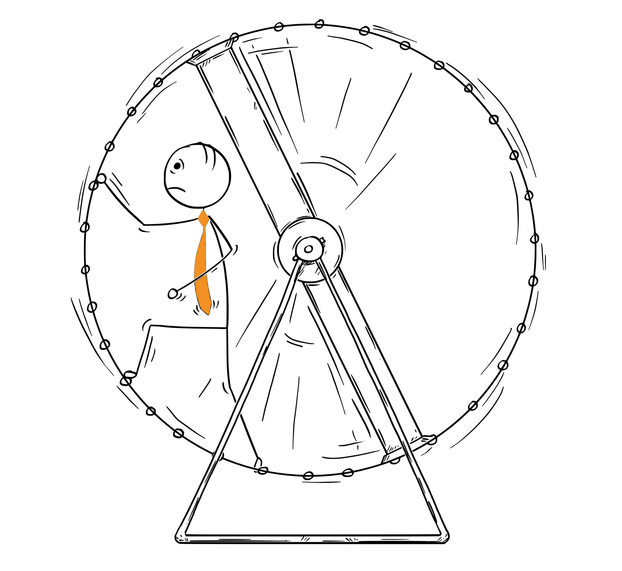 Business person stuck on hamster wheel