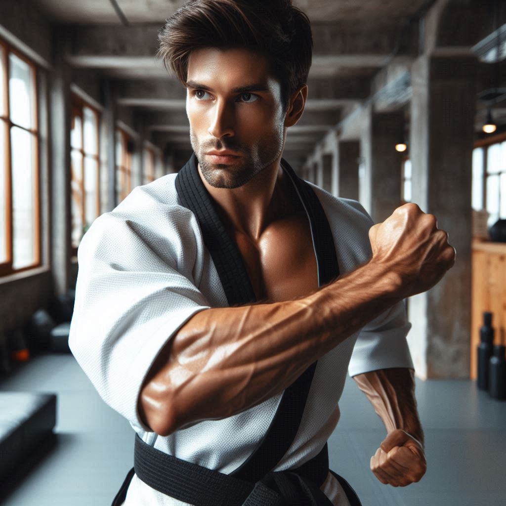 karate practitioners in a training session