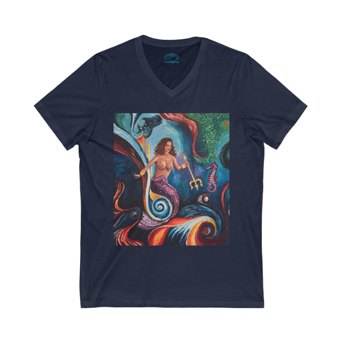 The Mermaid and the Seahorse - Unisex Jersey Short Sleeve V-Neck