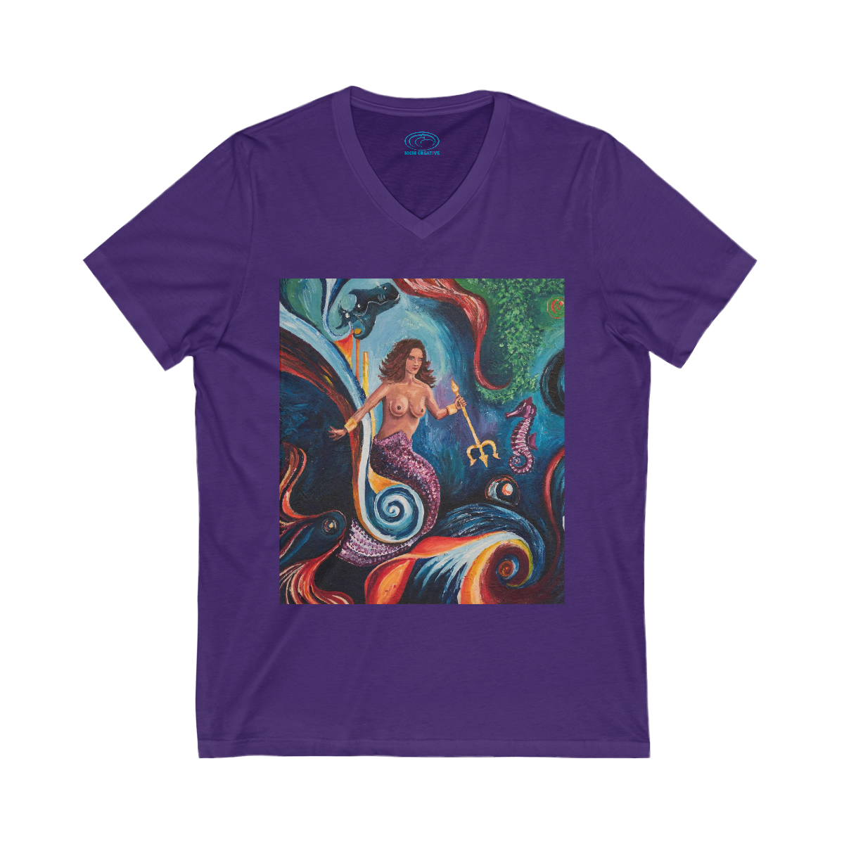 The Mermaid and the Seahorse - Unisex Jersey Short Sleeve V-Neck