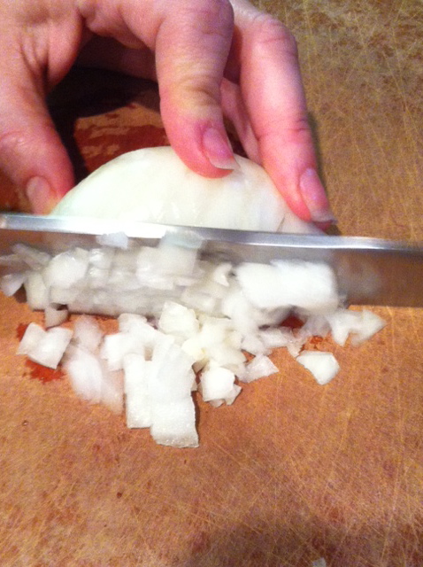 dicing an onion