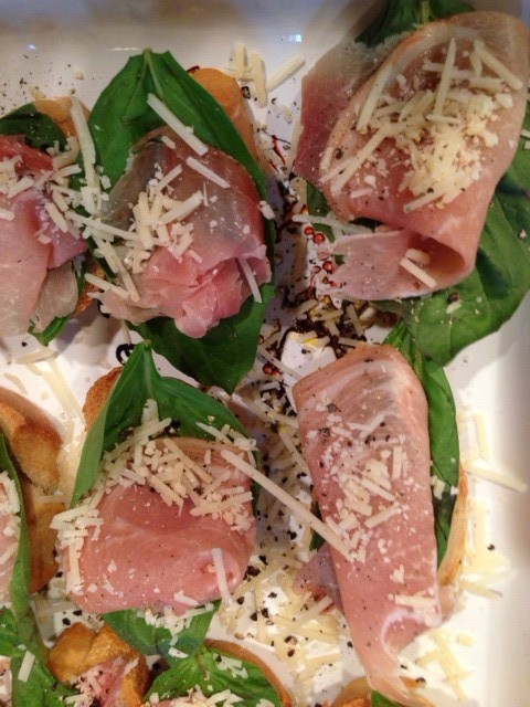 Prosciutto Basil Crostini
