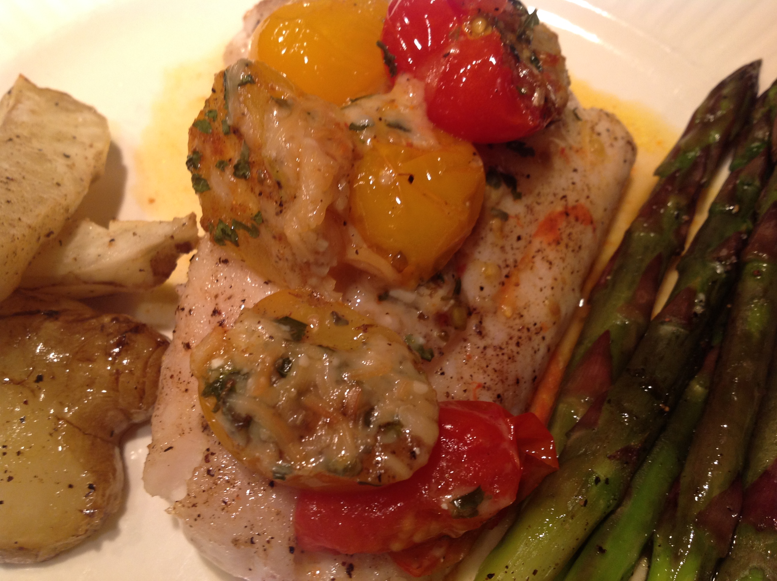 Pan Seared Red Snapper with Roasted Heirloom Tomatoes