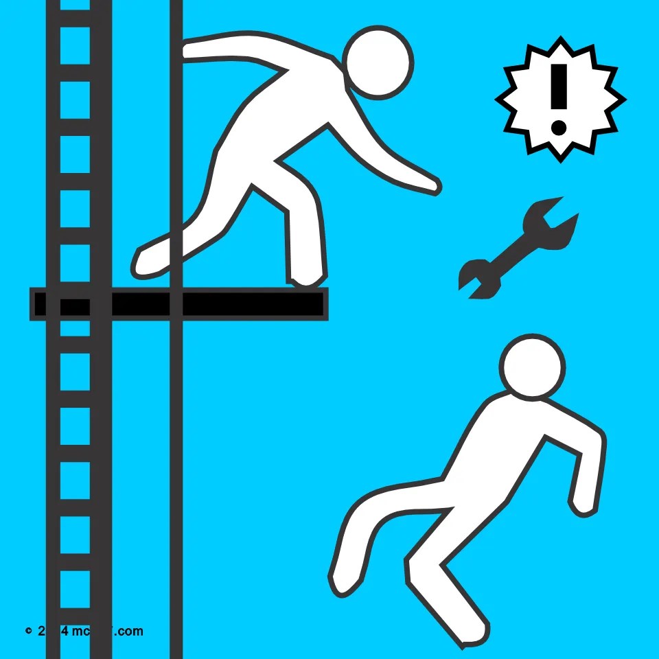 作業員が落とした工具が下の作業者に当たりそうになった　インフォグラフィック・ピクトグラム