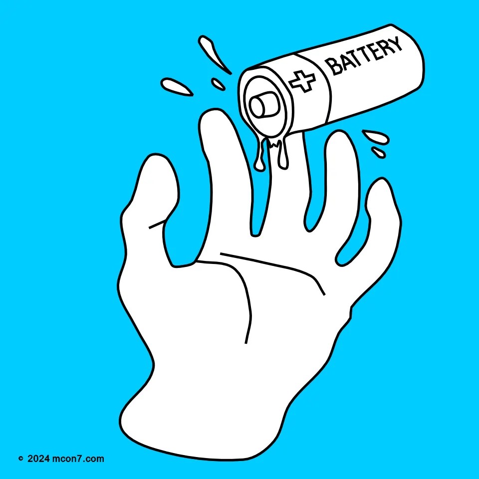 古い電池の液漏れ　ヒヤリハット事例　インフォグラフィック・ピクトグラム