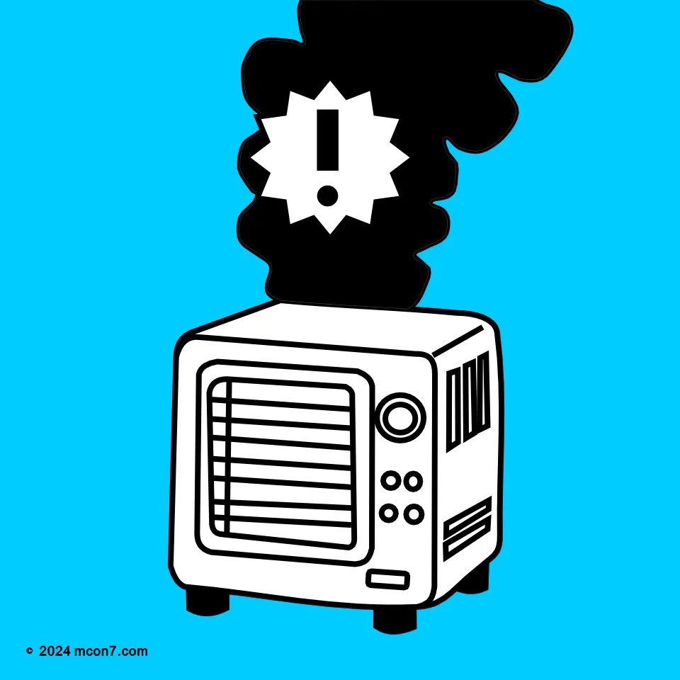 業務用ヒーターの点検不足で火災が発生しかけた　インフォグラフィック・ピクトグラム