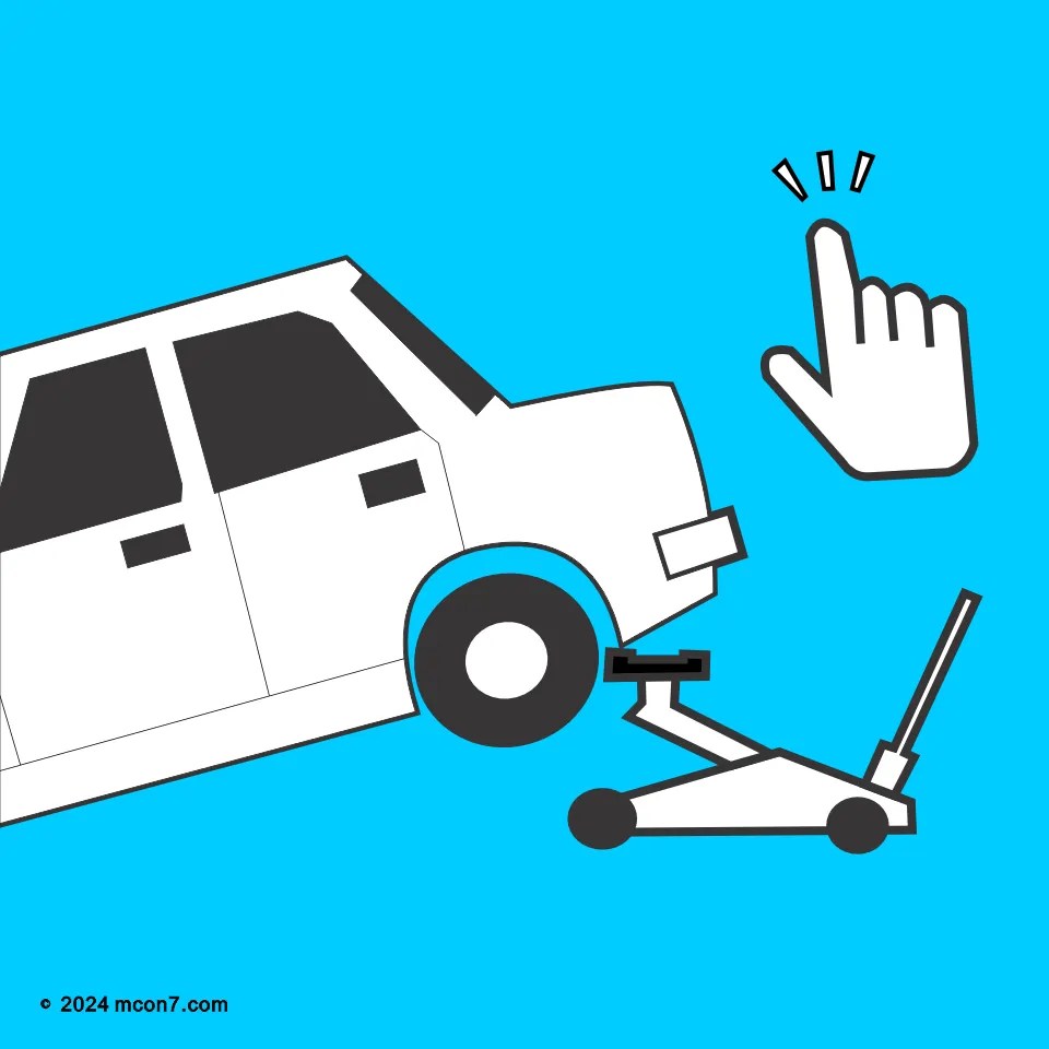 ヒヤリハット事例：自動車のタイヤ交換の際、油圧ジャッキの操作を誤って、手を挟みそうになった。