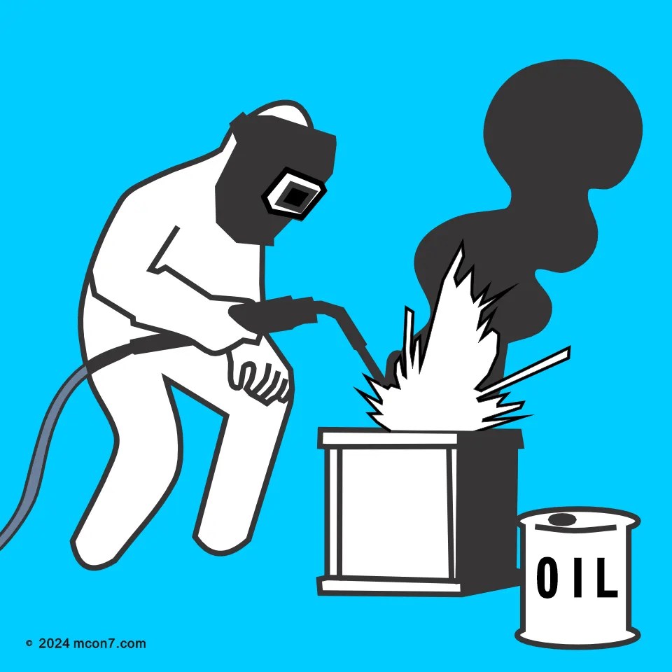 ヒヤリハットの事例: 溶接作業中に火花が飛び、可燃物に着火しそうになった