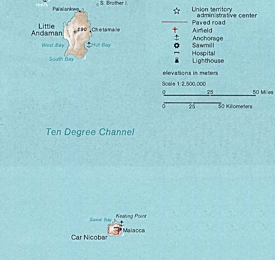Map of the Ten Degree Channel between Little Andaman and Car Nicobar