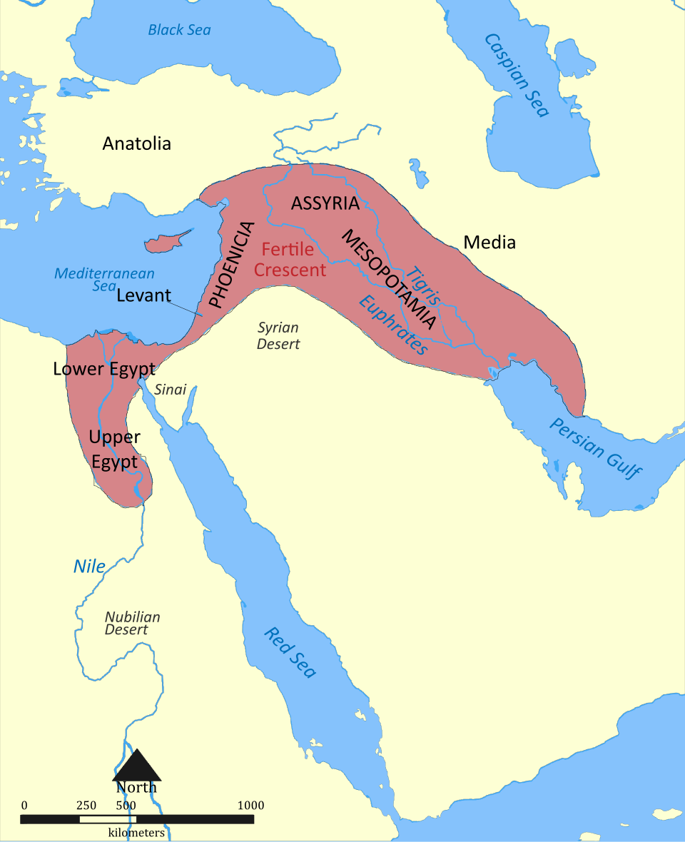 Map of the Fertile Crescent spanning Egypt, the Levant, and Mesopotamia