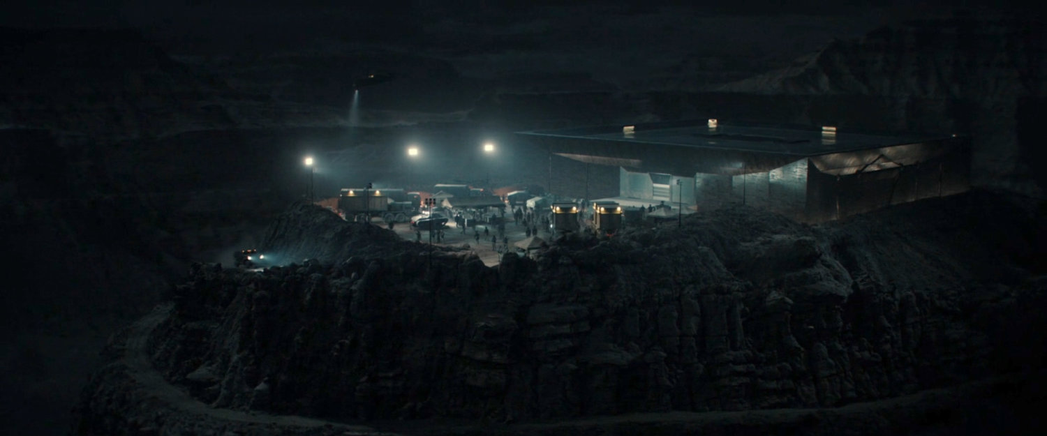 Nighttime view of OXE Vault courtyard.
