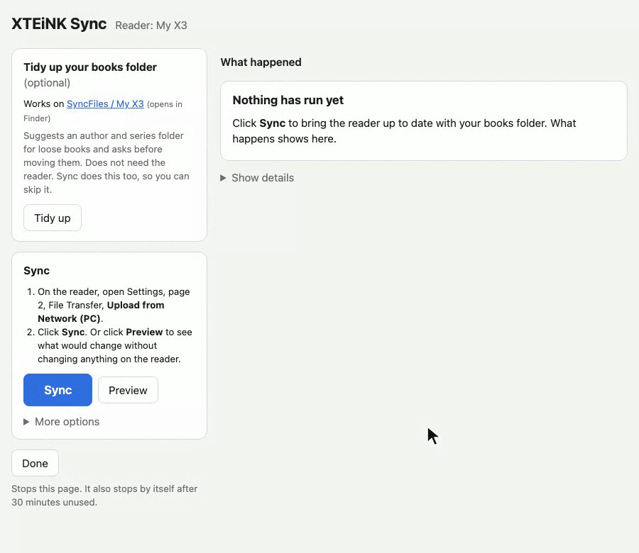 The XTEiNK Sync page in use
