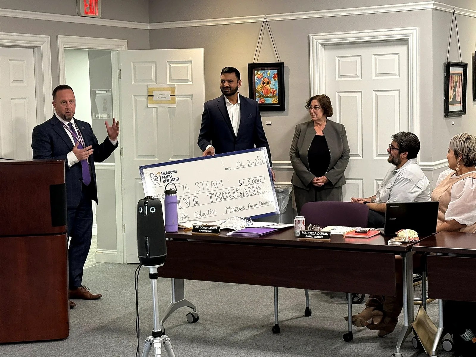 Meadows Family Dentistry supporting Mundelein School District 75 STEAM education with a $5,000 contribution.