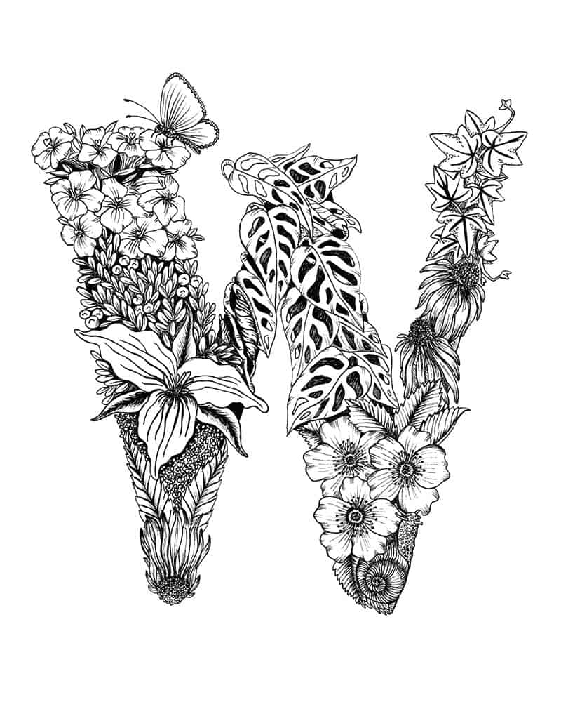 Acetate is used for the stamp to give you the cleanest and most . Letter W Monogram Floral Art Print Meadowsweet Studio