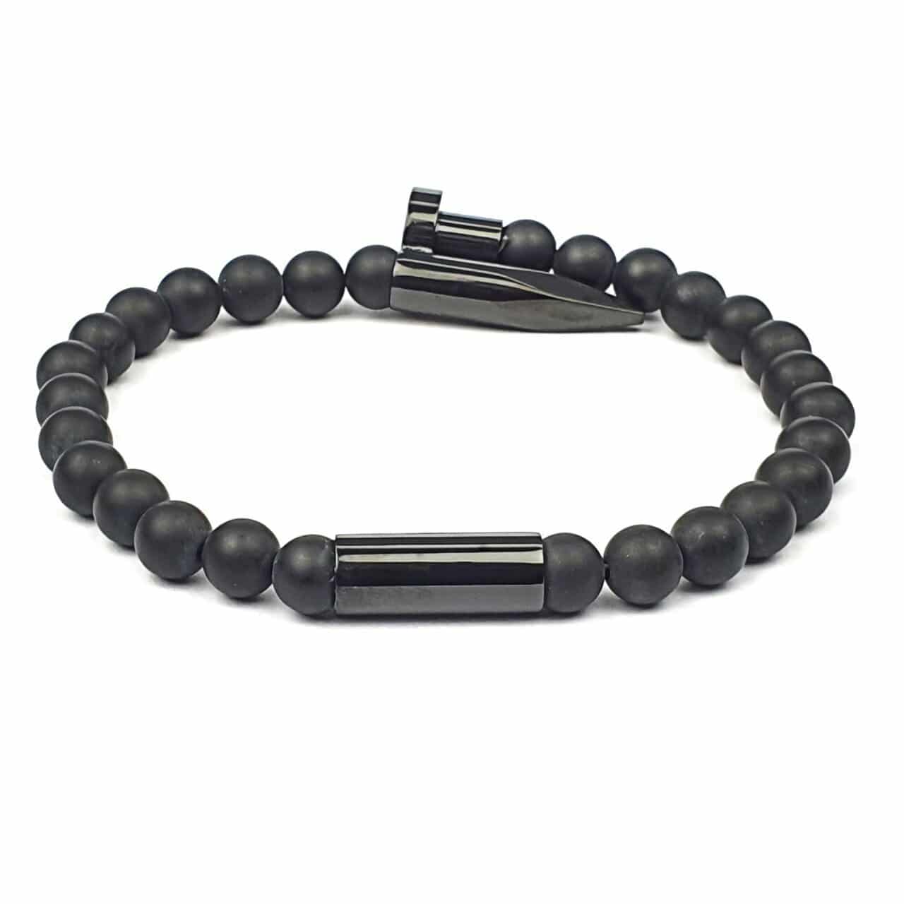 Me1469 Black Stainless Steel Nail Black Onyx Stone Bracelet Mecal Men Accessories توصيل مجاني في عمان الاردن وحفر مجاني