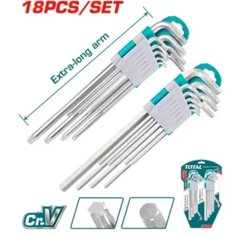 Juego de Llaves Largas Torx/Allen 18 Piezas T10-t50 / 1.5-10 mm Total Tools