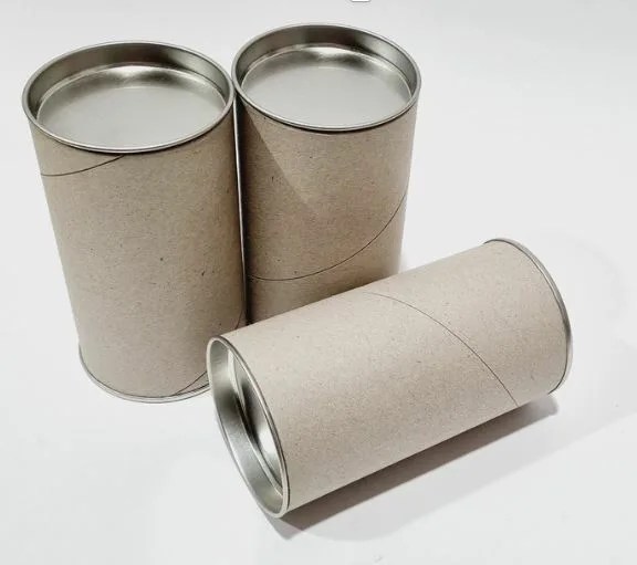 Cardboard tube with metal caps
